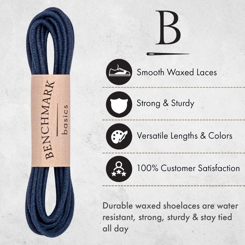 Benchmark Basics Dress Shoe Laces - 1/16" (1.5mm) Round Waxed Cotton Shoelaces - Choice of Color & Length - 30", 33" or 36" (30", Navy Blue) - Image 4